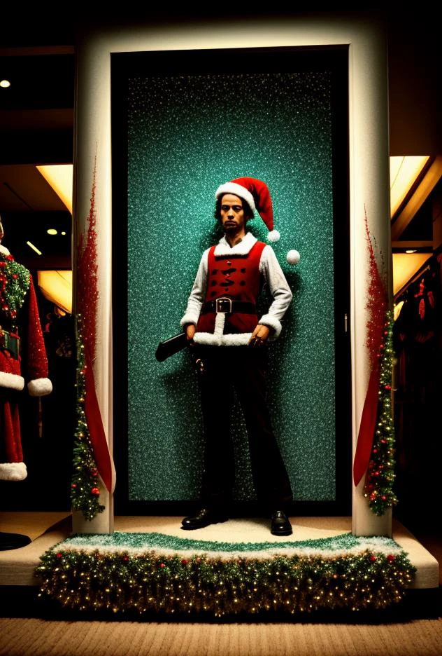 9((Hypersurrealistic Mall store [Hot Topic | Abercrombie 
| Spencers | Sharper Image] window display))BREAK((((Christmas 
time decorations)))BREAK((commercial carpet)))((Creative((Photo Masterpiece 8k wallpaper [Verb | adjective | pronoun])))BREAK(dodge and burn, corner edge darken vignette)((exposure POP!!!) hdr extremely intricate, High (Detail:1.1), Sharp focus, dramatic cinematic light, 8k textures, elegant, ((((cinematic look))))breathtaking, insane details))  <lora:Details-Slider:0.5> <lora:ExposureControl:0.7>  <lora:LCM_1-5:0.6> <lora:up-down_lighting:2> <lora:ColorTempSliders:3><lora:DepthOfFieldSliders:0.5> <lora:epiC35mm:0.3> <lora:HDhelper:0.6>  <lora:back-front_lighting:-2> <lora:ContrastControl:1.8> <lora:CuteHorrorSlider:0.9> <lora:Saturation:1.1>