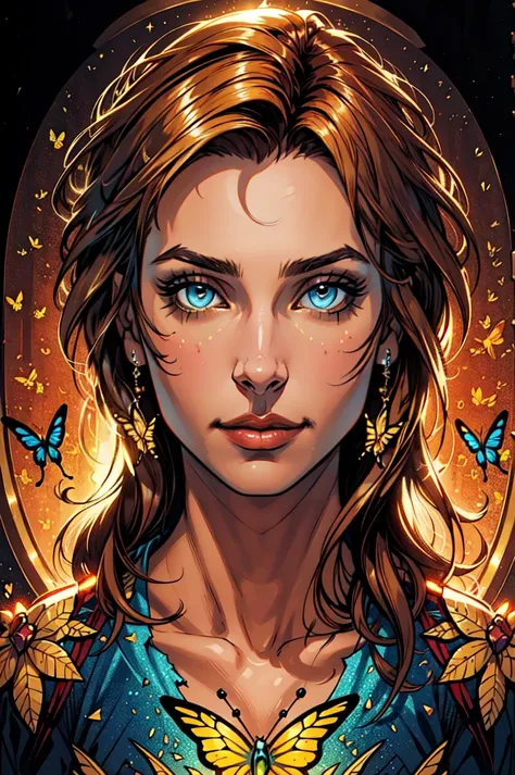 (masterpiece, best quality, ultra-detailed, highres, best illustration),perfect face, ((solo, solo focus)),sidelighting,, epic, illustration, render, volumetric lighting, welcoming, see-through gossamer,lustrous skin,(bloom), (shine),8k portrait of beautiful cyborg with brown hair, intricate, elegant, highly detailed, majestic, digital photography, surreal painting gold butterfly filigree, broken glass, (masterpiece, sidelighting, finely detailed beautiful eyes: 1.2), hdr,