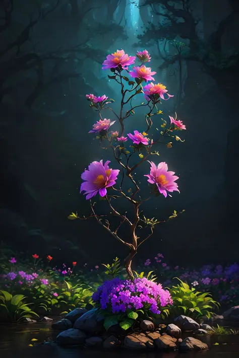 there is a purple flower that is growing out of the ground, digital art by johannes martini, unsplash, conceptual art, paul barson, plant photography, dark flowers, digital fantasy art, in stunning digital paint, (octane render) fantasy style, photorealistic anime render, aesthetic octane render!, detailed matte fantasy portrait, dark, digital fantasy illustration, elegant digital painting