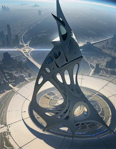 LotusRocks, Staggering, futuristic, Digital painting, aerial view, Magnificent Sci-Fi City Architecture, hovering above, flying vehicles, towering skyscrapers, neon lights, dynamic lighting, two tone lighting, dramatic, hyperrealism, HDR, surreal, color grading, blueprints, concept art, techno,