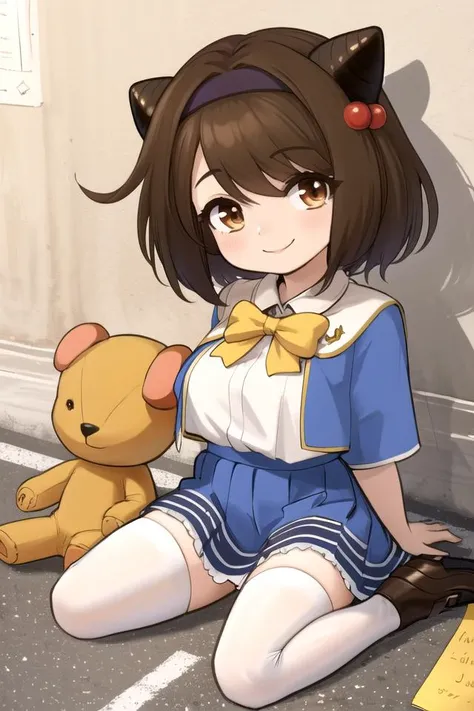 Crayon drawings scattered on the ground, yaiaori, wariza, smile, white thighhighs, blue skirt, brown hair, brown eyes, horns, teddy bear, BREAK
((cinematic light)), (colorful:1.2), hyper detail, dramatic light, intricate details, (best quality:1.2), highly detailed,Anime, Moe, illustration, (wallpaper, masterpiece, ultra-detailed, best shadow), (beautiful detailed face, beautiful detailed eyes), high contrast, (best illumination, an extremely delicate and beautiful),((very aesthetic)),<lora:hiting-yaia2:0.7>