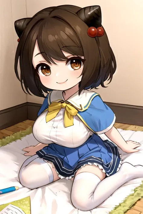 Crayon drawings scattered on the ground, yaiaori, wariza, smile, white thighhighs, blue skirt,(breasts:0.7), brown hair, brown eyes, horns, teddy bear, BREAK
((cinematic light)), (colorful:1.2), hyper detail, dramatic light, intricate details, (best quality:1.2), highly detailed,Anime, Moe, illustration, (wallpaper, masterpiece, ultra-detailed, best shadow), (beautiful detailed face, beautiful detailed eyes), high contrast, (best illumination, an extremely delicate and beautiful),((very aesthetic)),<lora:hiting-yaia2:0.7>