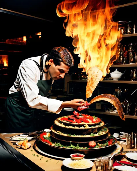 A masterful chef meticulously plates a gourmet meal, each ingredient carefully arranged to create a feast for the senses, an exquisite blend of flavors and textures: culinary artistry:0.9, gourmet presentation:0.8, sensory delight:0.7, flavor harmony:0.6. , <lora:Creepy_Journey:1>