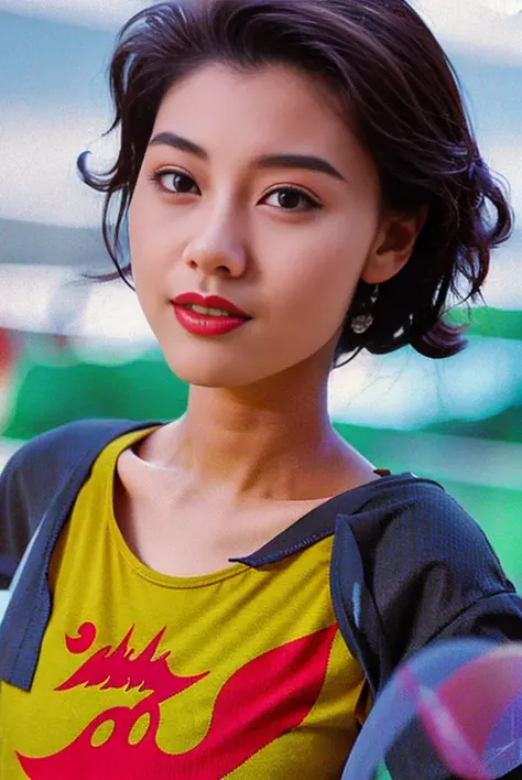 8k, best quality, ultra realistic,(photorealistic:1.37),high res,1girl, (t-shirt:1.8),(floating hair:1.2), (skindentation), (professional lighting),(huge breasts:1.2),ultra-detailed,(shiny skin:1.3),(plump:1.25), (blouse:1.35), (light particles, lens flare, glowing particles:0.6),(dynamic pose:1.2), looking at viewer, specular lighting, soft lighting, sunlight,, (small head:1.47), pureerosface_v1,<lora:lijiaxin:1>