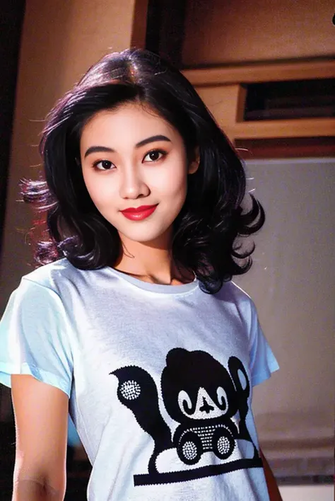 8k, best quality, ultra realistic,(photorealistic:1.37),high res,1girl, (t-shirt:1.8),(floating hair:1.2), (skindentation), (professional lighting),(huge breasts:1.2),ultra-detailed,(shiny skin:1.3),(plump:1.25), (blouse:1.35), (light particles, lens flare, glowing particles:0.6),(dynamic pose:1.2), looking at viewer, specular lighting, soft lighting, sunlight,, (small head:1.47), pureerosface_v1,<lora:lijiaxin:1>