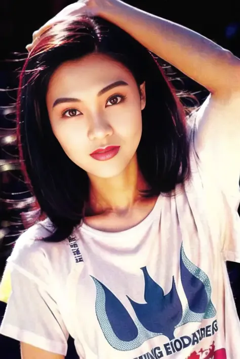 8k, best quality, ultra realistic,(photorealistic:1.37),high res,1girl, (t-shirt:1.8),(floating hair:1.2), (skindentation), (professional lighting),(huge breasts:1.2),ultra-detailed,(shiny skin:1.3),(plump:1.25), (blouse:1.35), (light particles, lens flare, glowing particles:0.6),(dynamic pose:1.15), specular lighting, soft lighting, sunlight, looking at viewer, (small head:1.47), pureerosface_v1, <lora:lijiaxin:1>