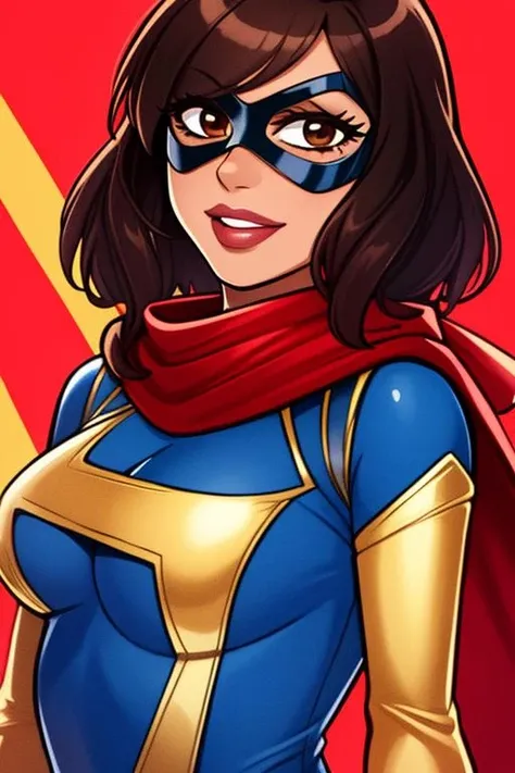 Khamala, brown eyes, dark brown hair,lips, standing, close up, upper body, smile,
KhanSuit,blue domino mask, red scarf, tight red and blue bodysuit with gold trim, blue footwear, gold bangle,
(insanely detailed, beautiful detailed face, masterpiece, best quality)
<lora:Khamalakhan-10v3:0.8>