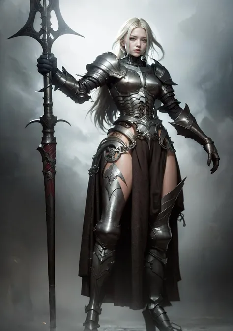 (silvia sainit:1.2),ultra-sharp photography of 17 year old, squat slavic ,harajukupunk girl with gold-colored hair as the biomechanical grim reaper holding a scythe that is far too heavy for her + alluring, flirtatious, frisky, sassy attitude + (full body incredibly detailed:1.2), (sharpen, details:1.2) + intricate detail + smoke, backlit, threatening atmosphere + professional lighting, film lighting, Emil Melmoth, Marcin Nagraba, Rebecca Millen, shot on Hasselblad X1D-50c
(foggy background, epic realistic, rutkowski, hdr, intricate details, hyperdetailed, cinematic, rim light, muted colors:1.2) <lora:warrior:0.67> :warrior,
