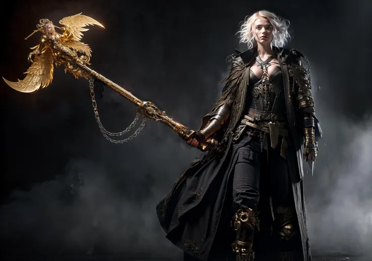 elf, Surrealism fashion Queen of the night, cinematic dreamlike aesthetic, exquisite details, <lora:warrior:0.6> :warrior, ( tattoo:1.2) (ax:1.3)