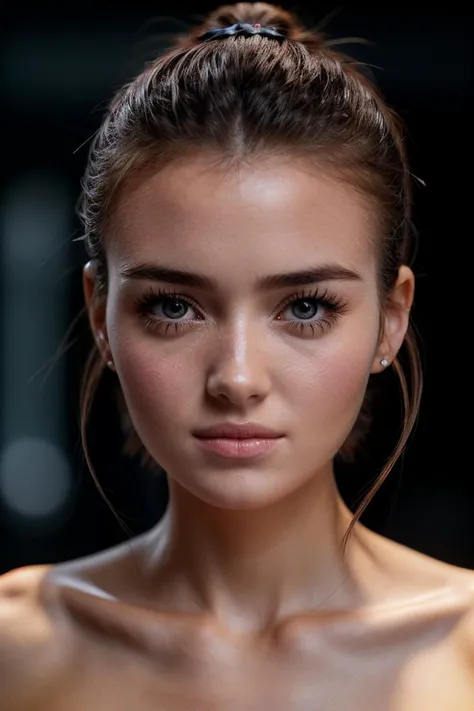 photo of beautiful (c0c0nady-135:0.99), a woman with perfect hair upsweep updo, wearing Rosy Pink (buruma:1.1),  (plain background:1.1), trousers, modelshoot style, (extremely detailed CG unity 8k wallpaper), professional majestic photography, (Leica M6 Camera), 24mm, exposure blend, hdr, faded, extremely intricate, High (Detail:1.1), Sharp focus, dramatic, soft cinematic light, (looking at viewer), (detailed pupils), 4k textures, elegant, ((((cinematic look)))), soothing tones, insane details, hyperdetailed, low contrast