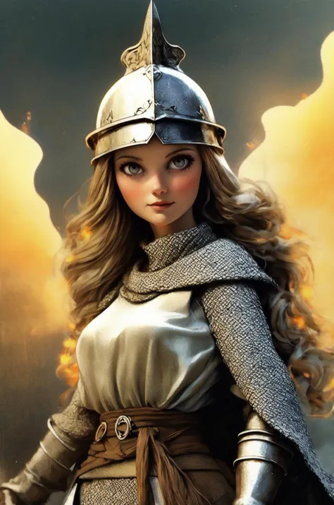kkw-ph1, a warrior queen, 1girl, grey eyes, very long hair, viking, flaming eye, distinguished, GS-Womanly
BREAK
<lora:Medieval_Armor:0.85> chainmail, tunic, helmet, shield