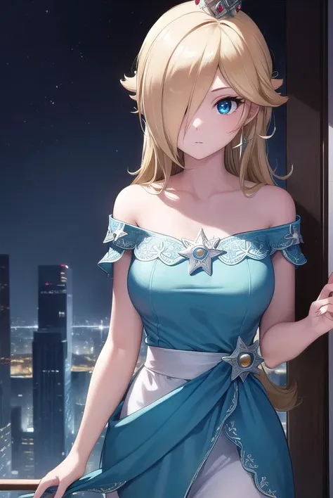 rosalina, <lyco:rosalina-lyco-nochekaiser:1>, 
rosalina, blonde hair, blue eyes, hair over one eye, long hair,
BREAK blue dress, crown, dress, earrings, jewelry, princess, robe, star earrings,
BREAK night, night sky, sky, star \(sky\), star \(symbol\), space, sun,
BREAK looking at viewer, (cowboy shot:1.5),
BREAK <lyco:GoodHands-beta2:1>, (masterpiece:1.2), best quality, high resolution, unity 8k wallpaper, (illustration:0.8), (beautiful detailed eyes:1.6), extremely detailed face, perfect lighting, extremely detailed CG, (perfect hands, perfect anatomy),