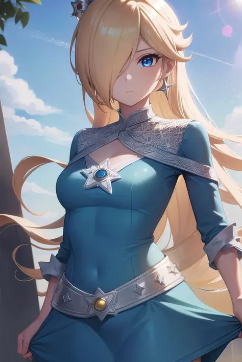 rosalina, <lyco:rosalina-lyco-nochekaiser:1>, 
rosalina, blonde hair, blue eyes, hair over one eye, long hair,
BREAK blue dress, crown, dress, earrings, jewelry, princess, robe, star earrings,
BREAK night, night sky, sky, star \(sky\), star \(symbol\), space, sun,
BREAK looking at viewer, (cowboy shot:1.5),
BREAK <lyco:GoodHands-beta2:1>, (masterpiece:1.2), best quality, high resolution, unity 8k wallpaper, (illustration:0.8), (beautiful detailed eyes:1.6), extremely detailed face, perfect lighting, extremely detailed CG, (perfect hands, perfect anatomy),