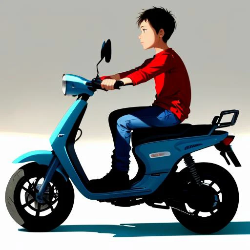 , masterpiece, Highest Quality, Highest Resolution, perfect background, perfect perspective, sharp image, perfect details, perfect lighting, perfect shadows, Perfect lighting, Best background, riding scooter, sitting, grabbing, motor vehicle, motor scooter, 1boy,