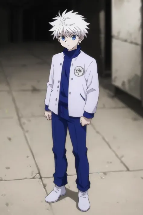 score_9, score_8_up, score_7_up, score_6_up, score_5_up, score_4_up, BREAK source_anime, (best quality:1.1), (masterpiece:1.4), looking at viewer, full body, depth of field, 1boy, solo, male focus, <lora:killua_zoldyck_pony:0.92>, killua_zoldyck, white hair, blue eyes, , shack, , <lora:sdxl_lightning_8step_lora:1>