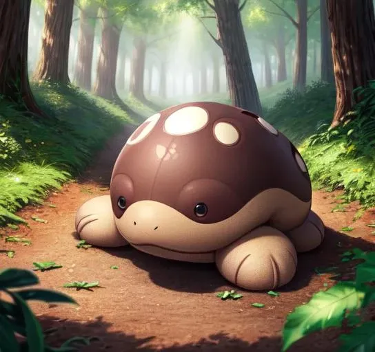 best quality, masterpiece, highres, detailed, digital artwork, <lora:Detail - add_detail:0.2>, ClodsirePKM, <lora:ClodsirePKM-10:0.9>, no humans, a brown four-legged creature with white spots on its back, ._., dappled sunlight,