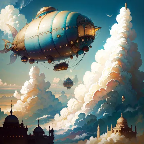<lora:1001ArabianNights:.9> 1001ArabianNights dirigible, clouds