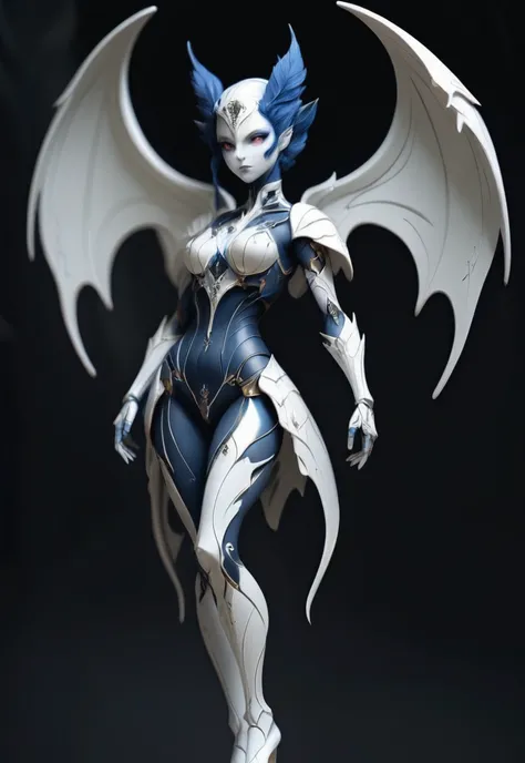 fae automaton, 1girl, woman, full body, wings, corroded color:ghostwhite metal and matte color:darkslateblue metal color scheme<lora:EnvyStarlightFaeAutomaton01:1>