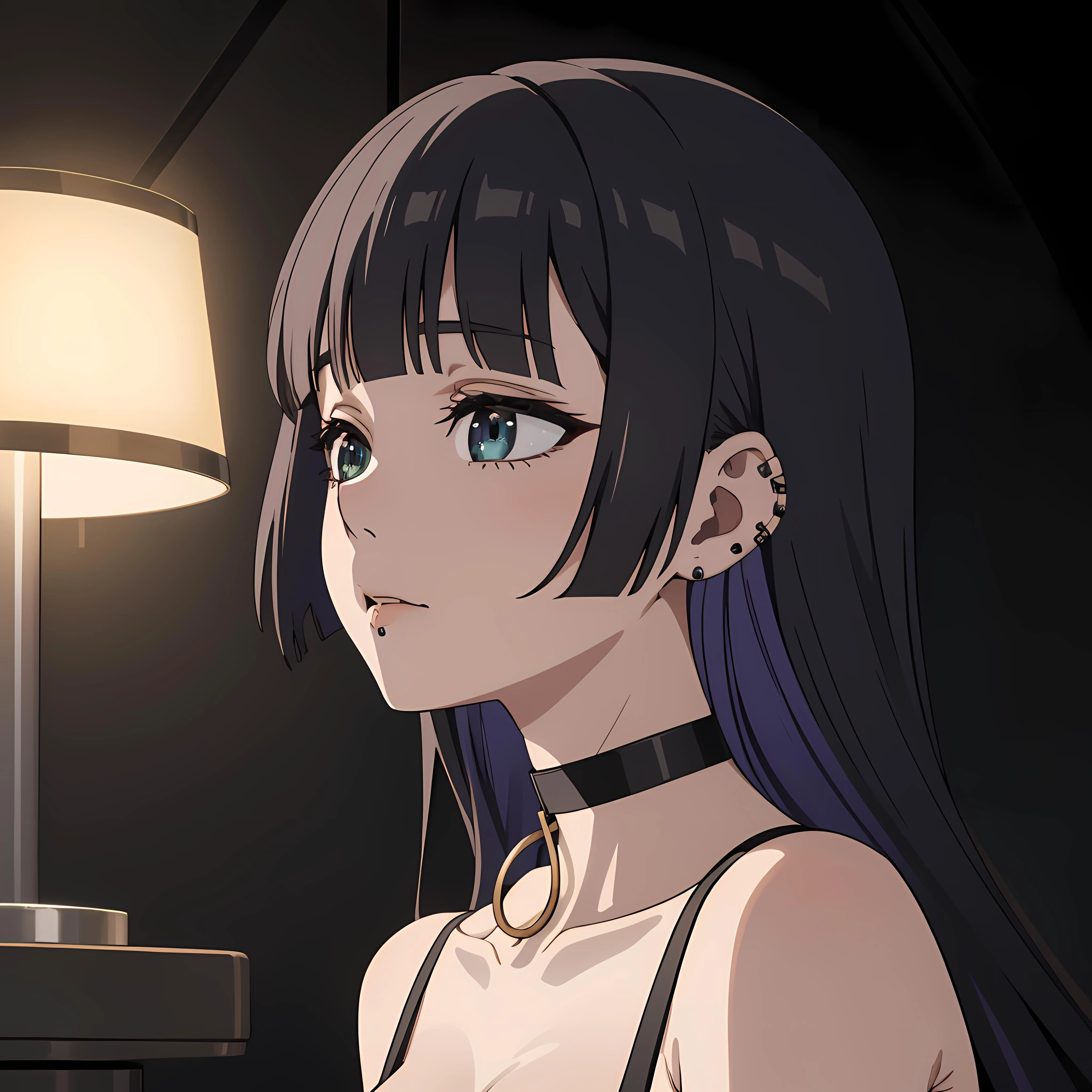 ((masterpiece, best quality, detailed)), <lora:smokelessroaster_V21:0.8> smokeless_roaster, grill, japan, <lora:pa-san:0.8> pa-san, long hair, blunt bangs, piercing, choker, black choker, colored inner hair, ear piercing, jewelry, large breasts, earrings,