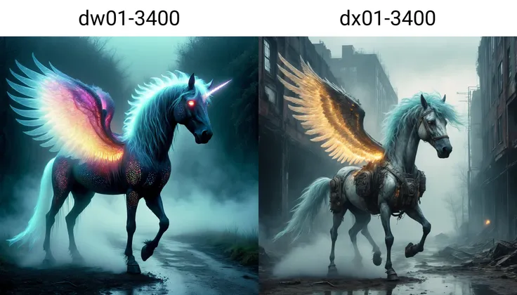 a magnificent mature pegasus walking in a postapocalyptic urban landscape, glowing ground fog, very detailed, intricate, dw01-3400, Georgian colour palette