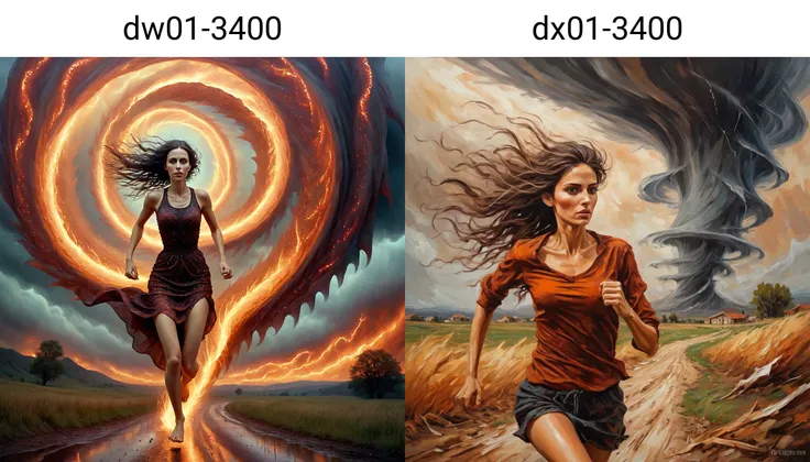 award-winning Expressionism Serbian woman running with a tornado in the background, very detailed, intricate, (dw01-3400:0.75), warm colour palette