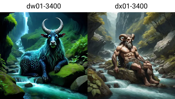a magnificent mature satyr lying in a mountain river, illuminated jagged rocks, very detailed, intricate, dw01-3400, Georgian colour palette