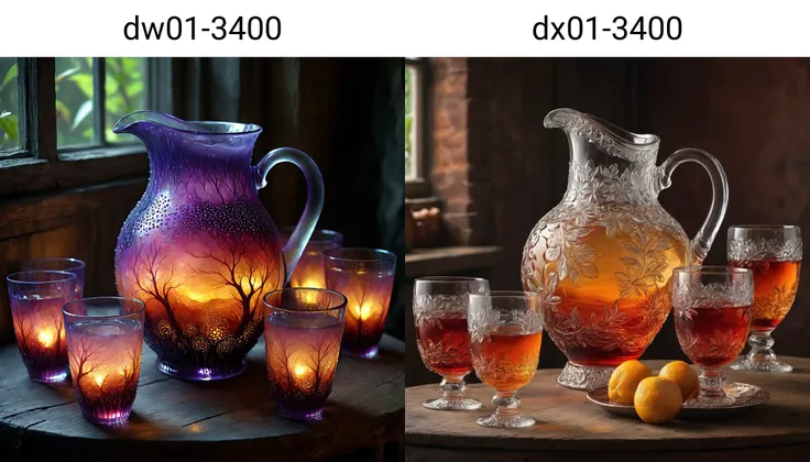 a magnificent jug on a table with glass tumblers, very detailed, intricate, dw01-3400, warm colour palette