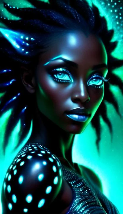 gorgeous black woman,
large blue eyes, beautiful eyes,
beautiful face,
dark skin, muscular body, whole body visible,
dw01-3400