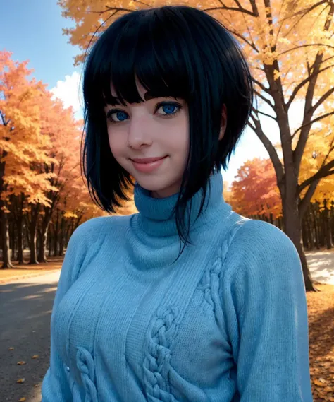 portrait, upper body, female focus, smiling, looking at viewer,
1girl, spherehunter, bobcut, black hair, blunt bangs, blue eyes, lips, blush, medium breasts, turtleneck ribbed sweater,
outdoors, autumn, state park
ultra-realistic, warm volumetric lighting,
<lora:sphere-hunter-06:0.8>