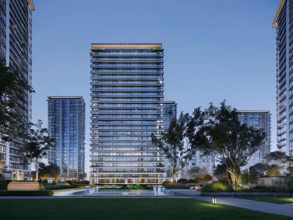 a photo of residence, new classical style, night view, high-rise,, (8k, RAW photo, best quality, masterpiece:1.2), (realistic, photo-realistic:1.37) ,(highly detailed),