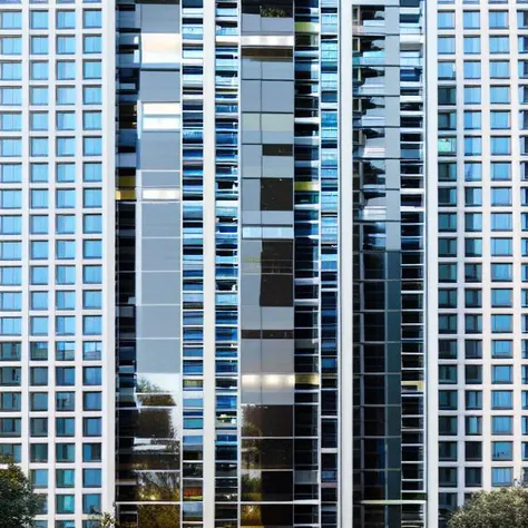 a photo of residence, high rise towers ,Modern style, day view, high-rise, clean lines, glass crown
