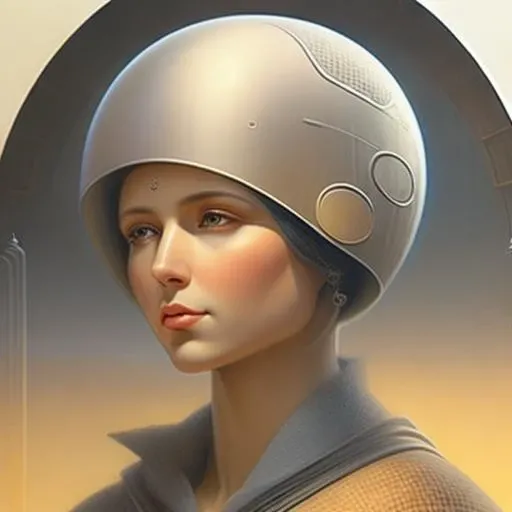 <lyco:Peter_Gric:1.0> A Highly detailed creative Painting of a woman who is creatively thinking of metaphysical ideas.  by Peter Gric