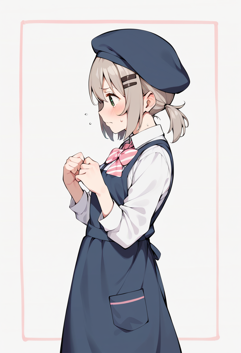 Anime girl in a blue dress and a hat with a pink bow - SeaArt AI