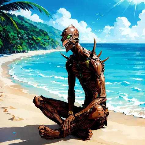 <lora:Giant_WarriorC001:0.7>,
Giant_WarriorC,
no humans,
green eyes,sitting,
ocean,beach,sunshine,
