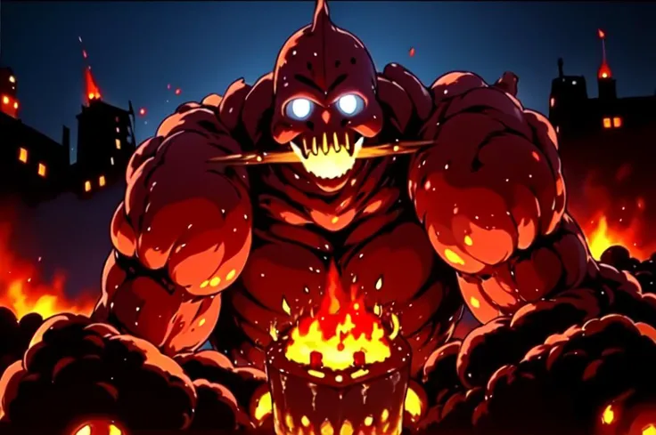 complete esse desenho animado de um diabinho vermelho segurando uma faca e cortando um tomate, Como chefs dentro de Cthulhu, Guggimon, Ornitorrinco do Chef, fat ripped satanic creature, em estilo de baymax, estilo de super de carne, cacodemon, cozinhando-o, diabo atrevido, cooky, arte do jogo, inspirado no Mestre Kanbun