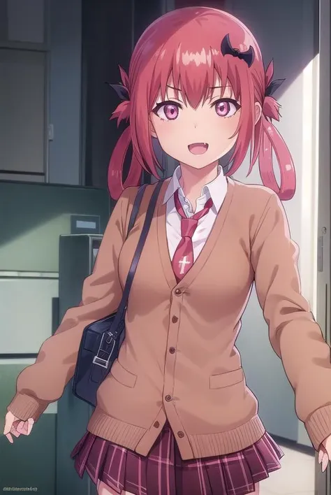 satanichiakurumizawamcdowell, <lora:satanichia kurumizawa mcdowell s1-lora-nochekaiser:1>,
satanichia kurumizawa mcdowell, hair ornament, red hair, hair rings, bat hair ornament, (pink eyes:1.3), fang, smile, open mouth, smug,
BREAK skirt, shirt, school uniform, pleated skirt, necktie, shoes, socks, collared shirt, plaid, kneehighs, black shirt, plaid skirt, cardigan, black socks, inverted cross, (brown cardigan:1.2),
BREAK indoors, classroom,
BREAK looking at viewer, (cowboy shot:1.5),
BREAK <lyco:GoodHands-beta2:1>, (masterpiece:1.2), best quality, high resolution, unity 8k wallpaper, (illustration:0.8), (beautiful detailed eyes:1.6), extremely detailed face, perfect lighting, extremely detailed CG, (perfect hands, perfect anatomy),