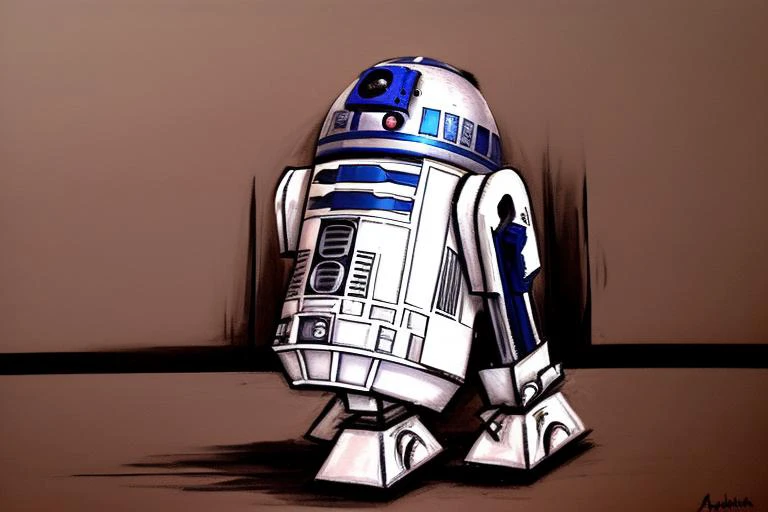 An (abstract:1.5) oil painting of R2-D2