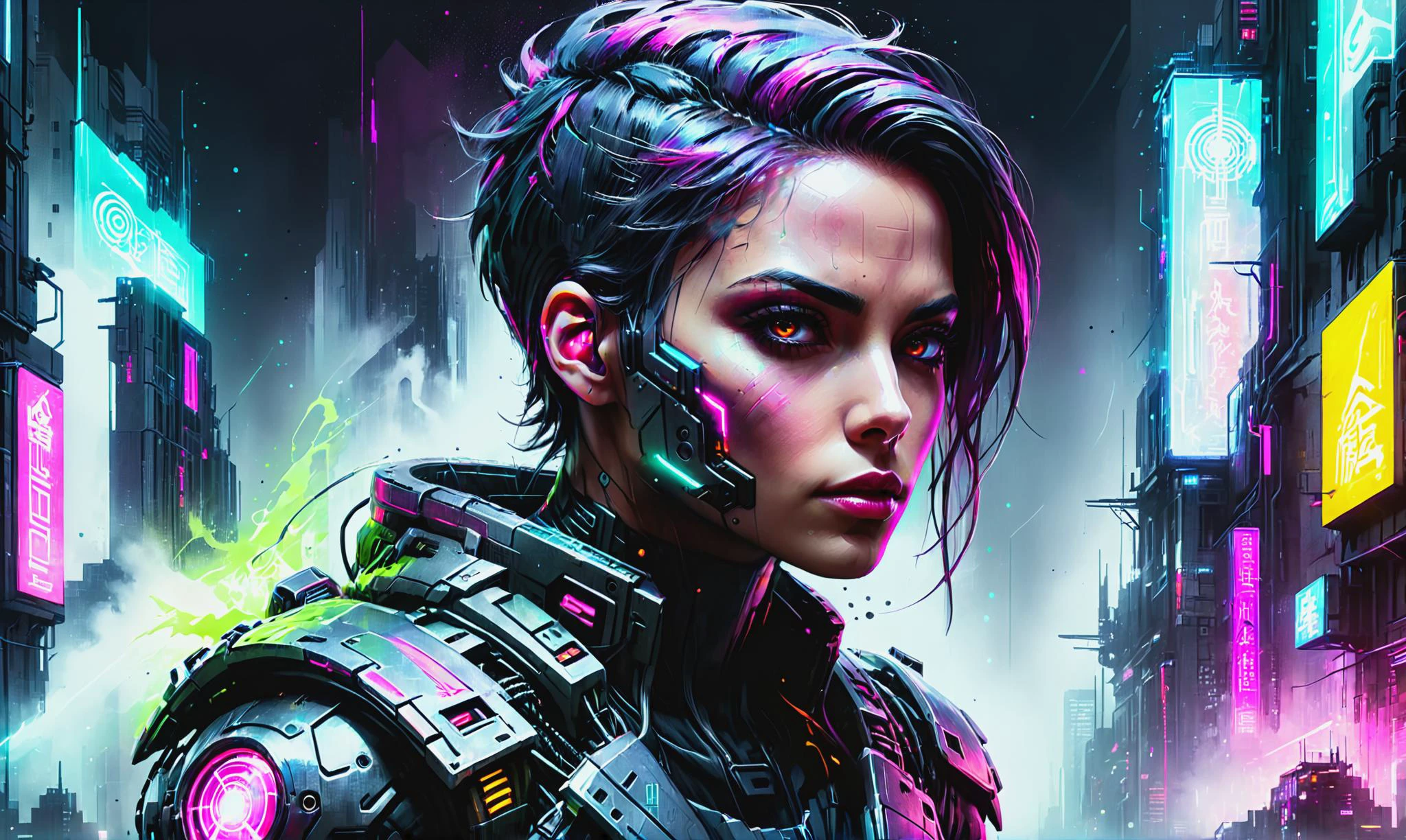 Beautiful detailed digital portrait of a <lora:RLyehStyleAI:0.7> rlyehstyleai cyberpunk cyborg at a AI-run cityscape pulsating with energy, <lora:xl_more_art-full_v1:0.4>, <lora:SDXLPaintSplash:0.7> colorsplash, Volumetric lighting, <lora:EnvyCharacterPortraitHelperXL01:0.7> solo character portrait, dark background
