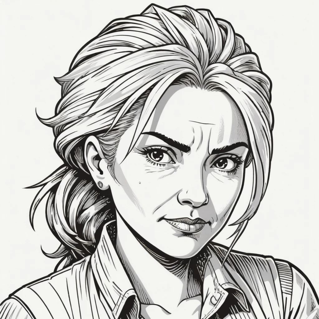 wsj-style engraving, woodcut, monochrome, solo character portrait, middle aged woman, hair: spiked hair, nationality: Mexican, machine, white background<lora:EnvyCharacterPortraitHelperXL01:1.0>