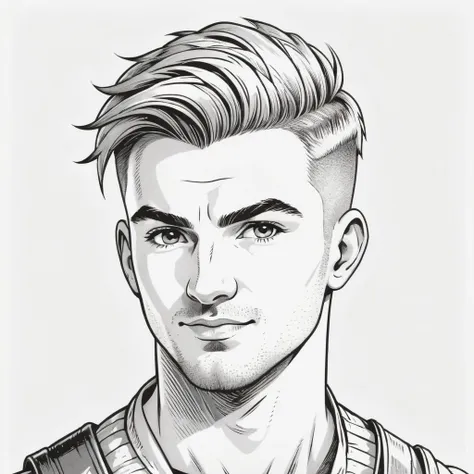 wsj-style engraving, woodcut, monochrome, solo character portrait, young man, hair: Undercut, nationality: Albanian, faerie, white background<lora:EnvyCharacterPortraitHelperXL01:1.0>