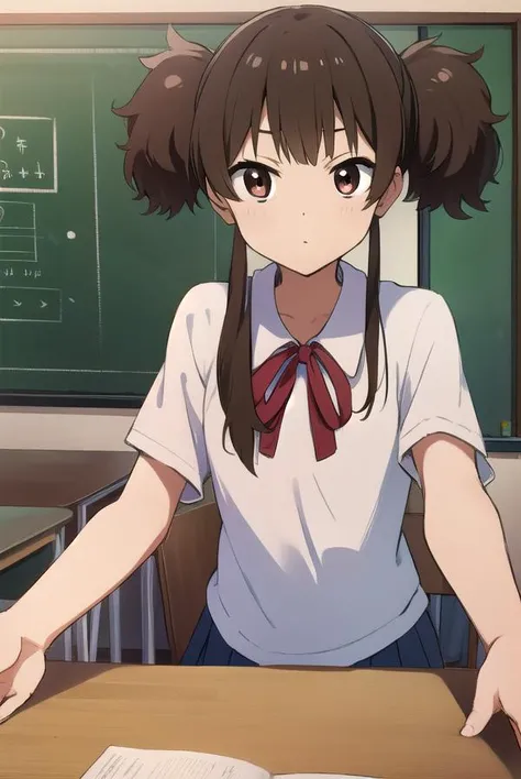 junsuzuki, <lyco:junsuzuki-LYCORIStest:1>,
jun suzuki, brown hair, (brown eyes:1.7), short hair, twintails, (flat chest:1.2),
BREAK sakuragaoka high school uniform, school uniform,
BREAK looking at viewer,
BREAK indoors, classroom,
BREAK <lora:GoodHands-vanilla:1>, (masterpiece:1.2), best quality, high resolution, unity 8k wallpaper, (illustration:0.8), (beautiful detailed eyes:1.6), extremely detailed face, perfect lighting, extremely detailed CG, (perfect hands, perfect anatomy),