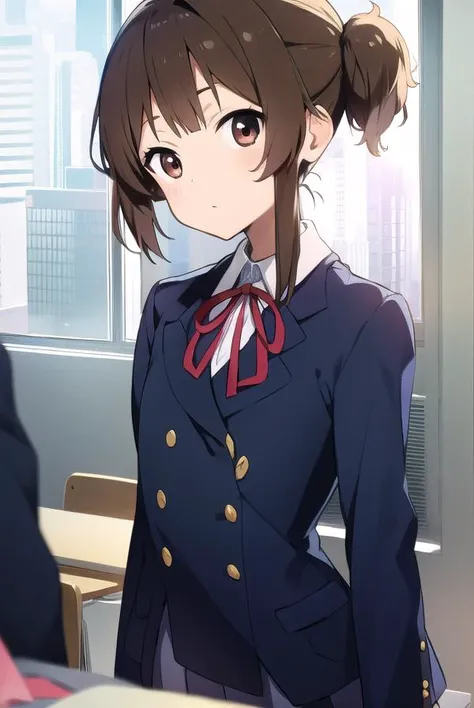 junsuzuki, <lyco:junsuzuki-LYCORIStest:1>,
jun suzuki, brown hair, (brown eyes:1.7), short hair, twintails, (flat chest:1.2),
BREAK sakuragaoka high school uniform, school uniform,
BREAK looking at viewer,
BREAK indoors, classroom,
BREAK <lora:GoodHands-vanilla:1>, (masterpiece:1.2), best quality, high resolution, unity 8k wallpaper, (illustration:0.8), (beautiful detailed eyes:1.6), extremely detailed face, perfect lighting, extremely detailed CG, (perfect hands, perfect anatomy),