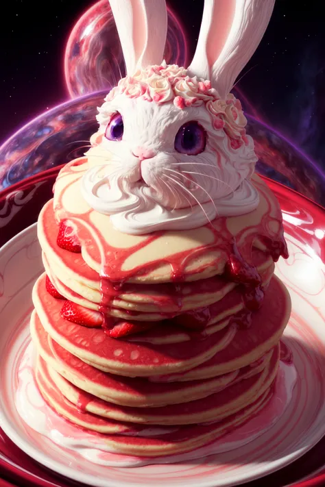 A strawberry swirl bunny pancake, highly detailed, digital painting, artstation, concept art, smooth, sharp focus, illustration, Unreal Engine 5, 8K, frosting shaped by (Style-Gravitymagic:1.2), <lora:add_detail:1>