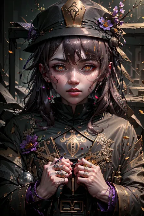 face, closeup, closeup shot, shiny hair, shiny clothes, shiny, extremely detailed eyes, extreme details, realistic, cinematic, detailed, masterpiece, 4k, 8k,
<lora:CyberpunkStyleV1:.65> PunkAI,
<lora:FantasyStyle-000015:.65> FantasyAI_Burple,
indoors, hu tao \(genshin impact\), genshin impact, hat, symbol-shaped pupils, red eyes, brown hair, star-shaped pupils, flower-shaped pupils, bangs, black nails, black headwear <lora:Hu_Tao-000028:0.75>