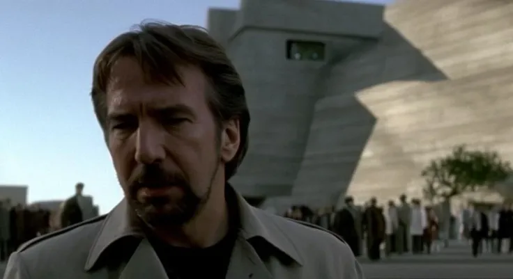 <lora:Hans Gruber (Die hard) - Trigger w Hansgruber Person:1>, Film footage of hansgruber person, in a bizarre science fiction film directed by lars von trier ,, a rebellion against aI overlords BREAK Exposition Hall ,BREAK intricate cinematography, high quality award winning movie footage.