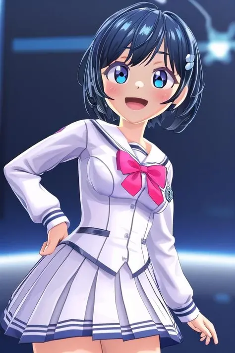 (masterpiece, best quality),<lora:GoodHands-vanilla:0.7> <lora:anmnr01:0.3> <lora:add_detail:0.5>, solo,3d,
 <lora:MGCM_kaori:0.7>,MGCM kaori,MGCM school uniform,active pose,cyber space,shy,blush,:d,sexy angle