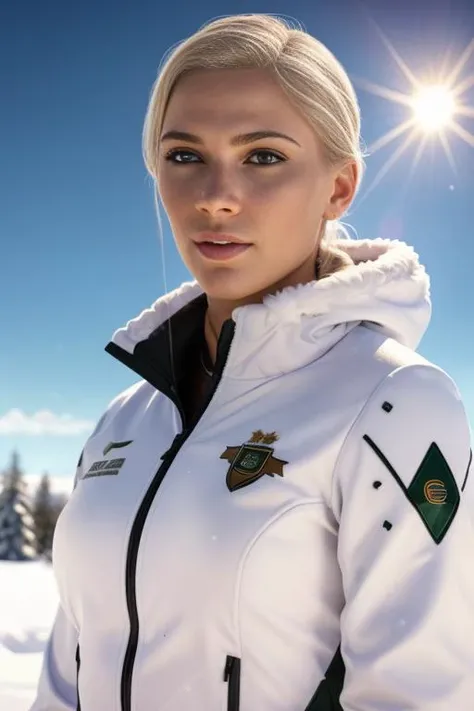 blonde girl, archer, snow, sun, 8K, high quality, photorealistic, realism, hyperrealism, art photography <lora:epi_noiseoffset2:0.3>