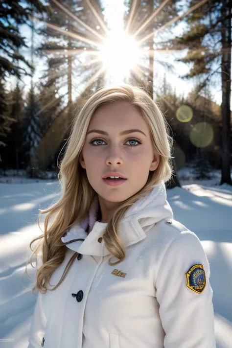 blonde girl, light color, forest, snow, sun, 8K, high quality, photorealistic, realism, hyperrealism, art photography <lora:epi_noiseoffset2:0.3>