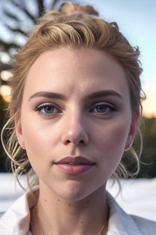 blonde girl, scarlett johansson, snow, sun, 8K, high quality, photorealistic, realism, hyperrealism, art photography <lora:epi_noiseoffset2:0.3>