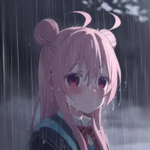 <lora:satouMatsuzakaHappy_v2dress:1> Satou, happy, blushing, distant view, portrait, <lora:zovyasWetHair_v1:.5>, raining, outside, wet clothes, emotionless, expressionless, dreary atmosphere, sad atmosphere